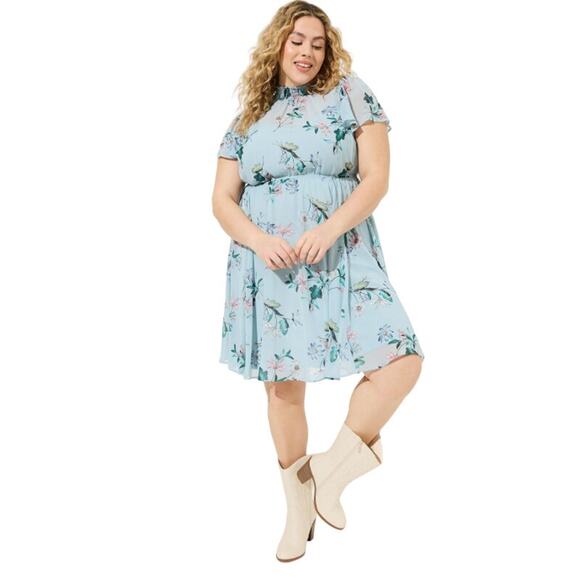 Torrid Mini Chiffon Smocked Dress, Floral Blue, 2X NWT - Picture 1 of 8